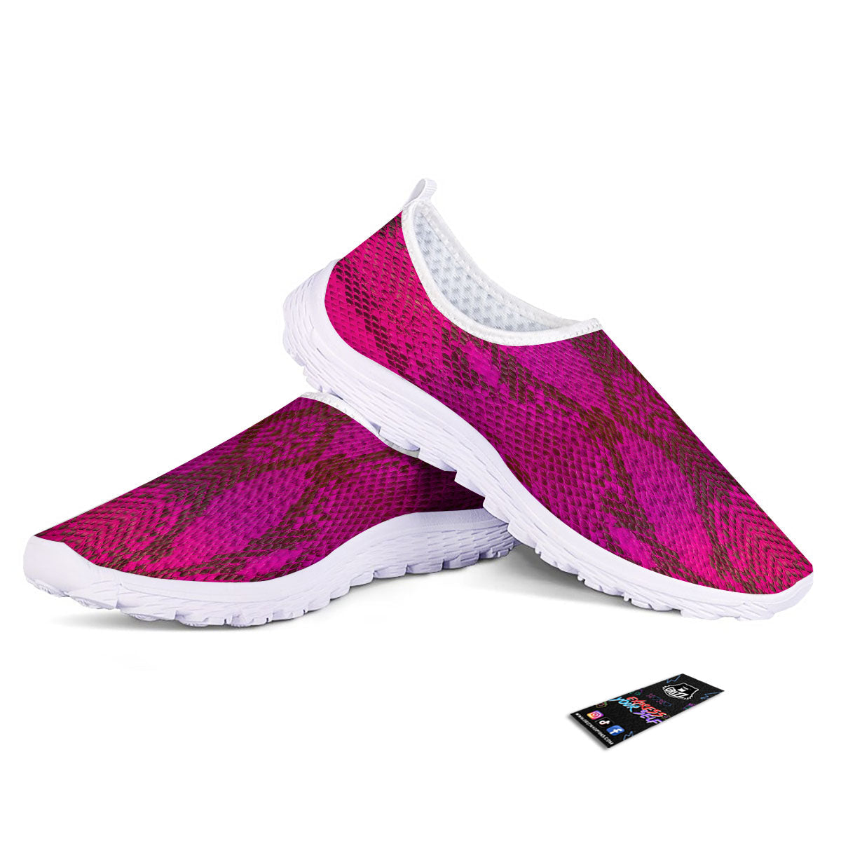 Snakeskin Black And Pink Magenta Print Nurse Shoes-grizzshop