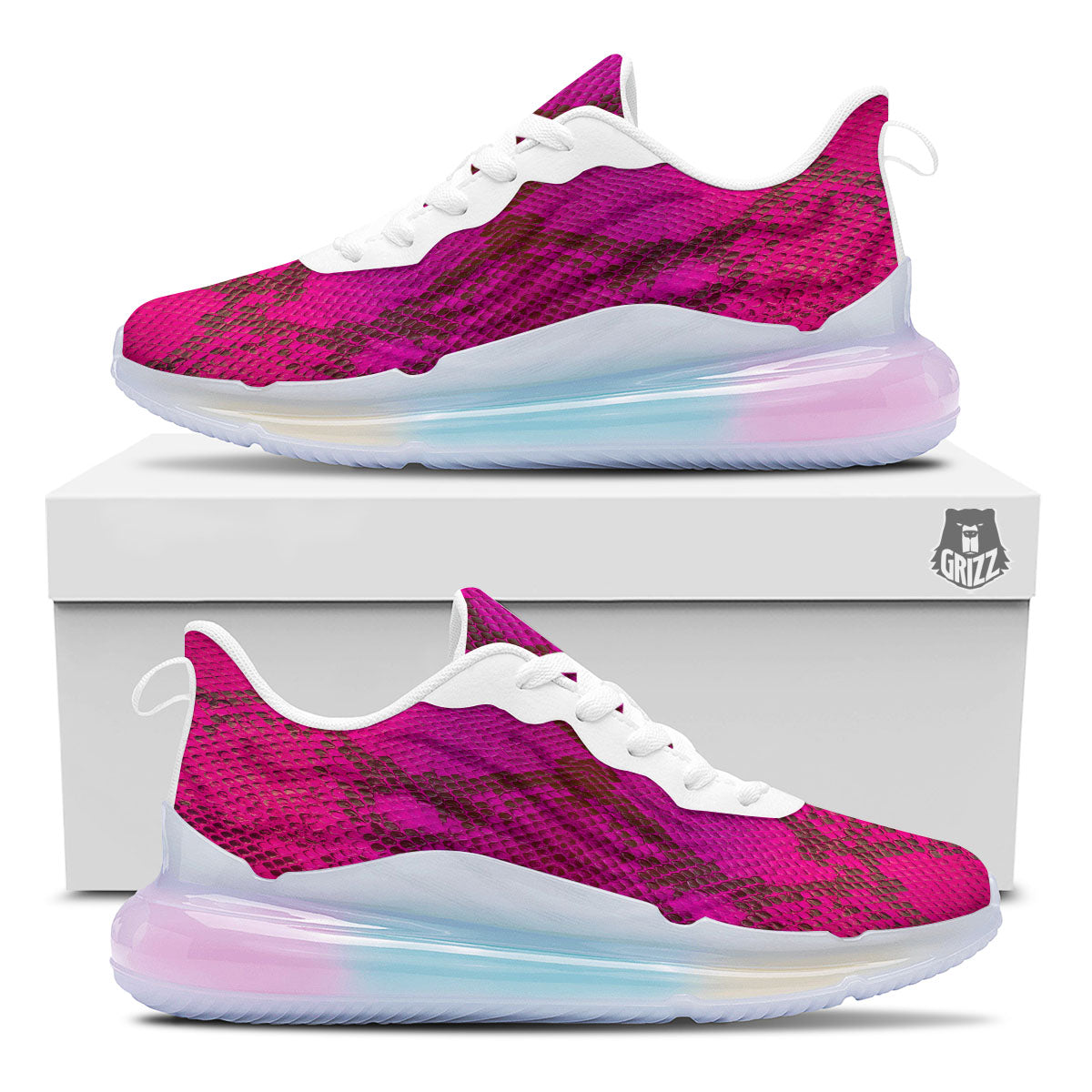 Snakeskin Black And Pink Magenta Print Running Sneakers-grizzshop