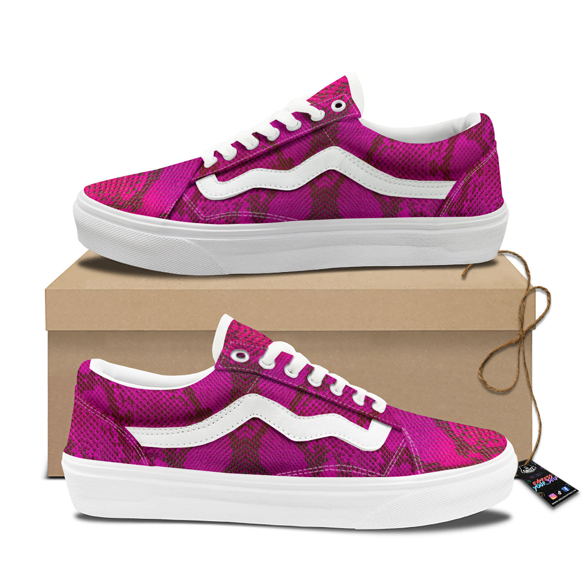 Snakeskin Black And Pink Magenta Print Skate Shoes-grizzshop