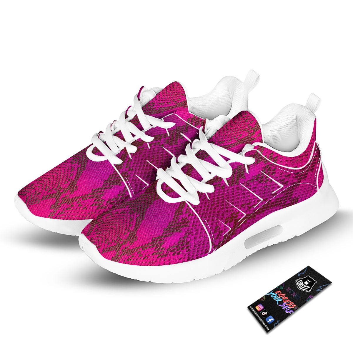 Snakeskin Black And Pink Magenta Print Tennis Shoes-grizzshop