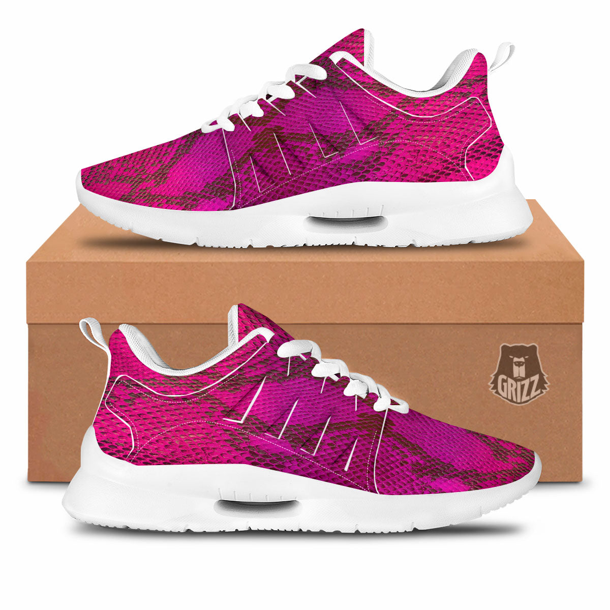 Snakeskin Black And Pink Magenta Print Tennis Shoes-grizzshop