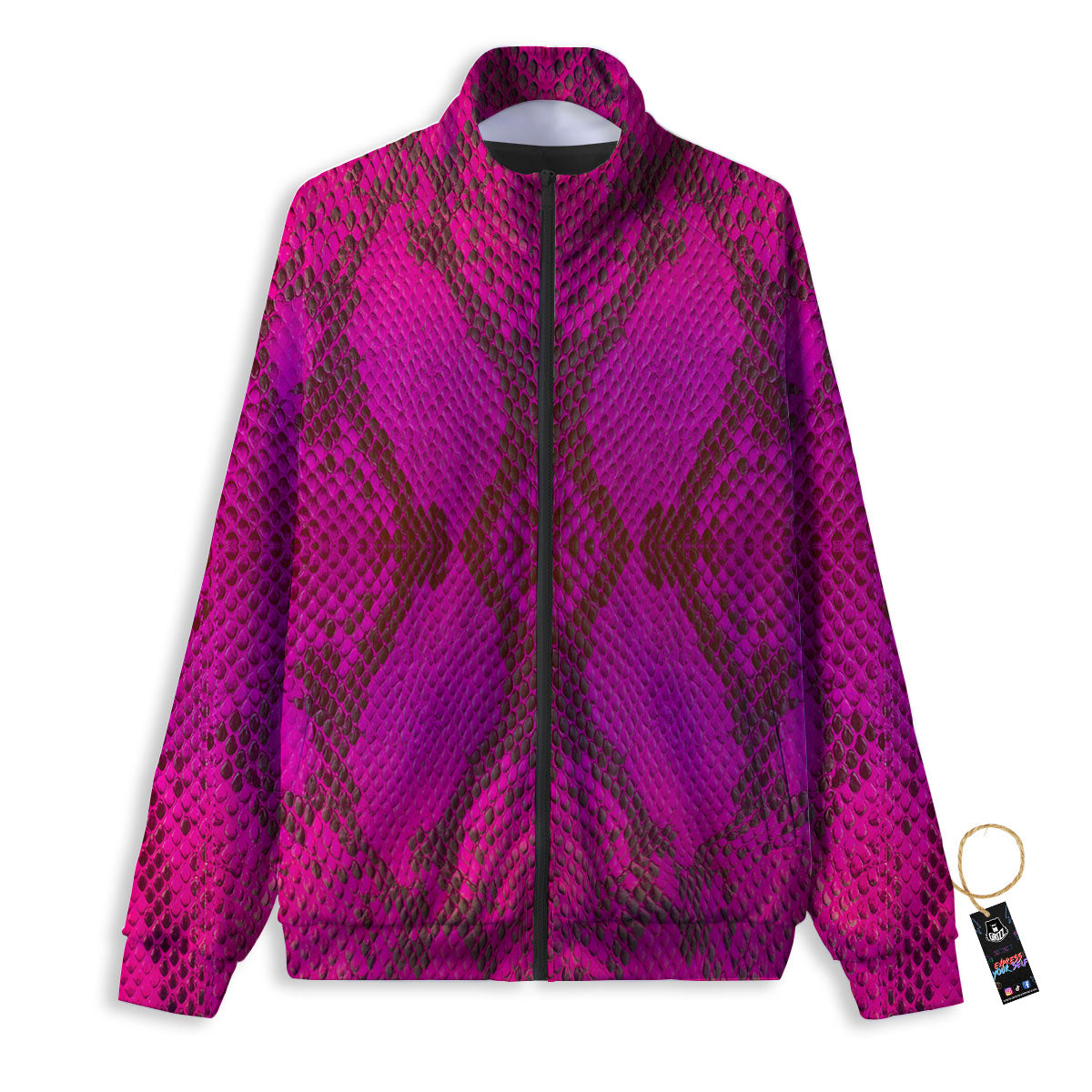 Snakeskin Black And Pink Magenta Print Track Jacket-grizzshop