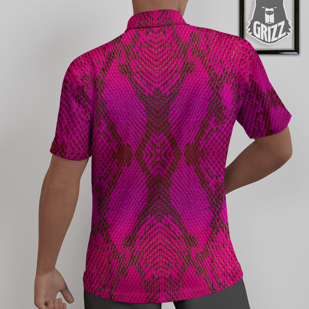 Snakeskin Black And Pink Magenta Print Untucked Shirts-grizzshop