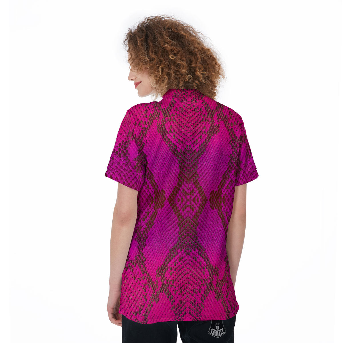 Snakeskin Black And Pink Magenta Print Women's Golf Shirts-grizzshop