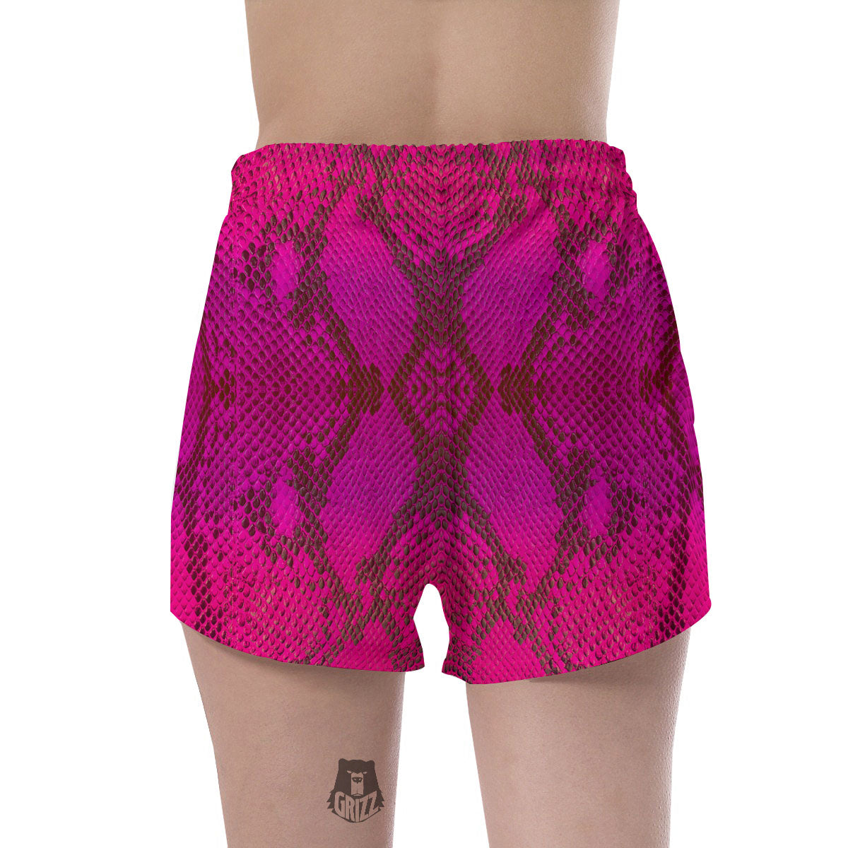 Snakeskin Black And Pink Magenta Print Women's Shorts-grizzshop