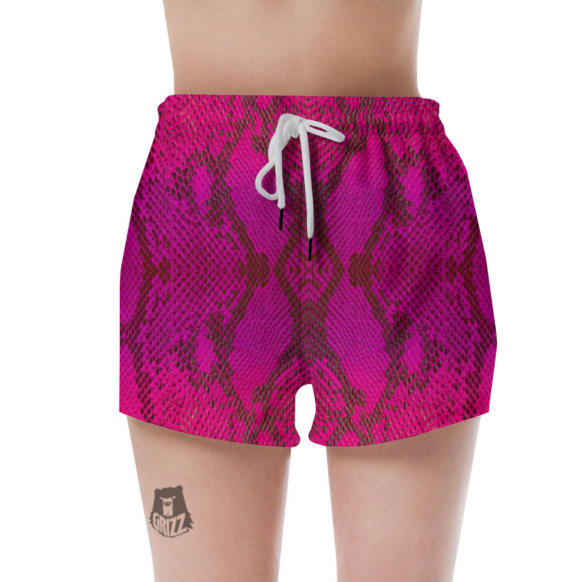 Snakeskin Black And Pink Magenta Print Women's Shorts-grizzshop