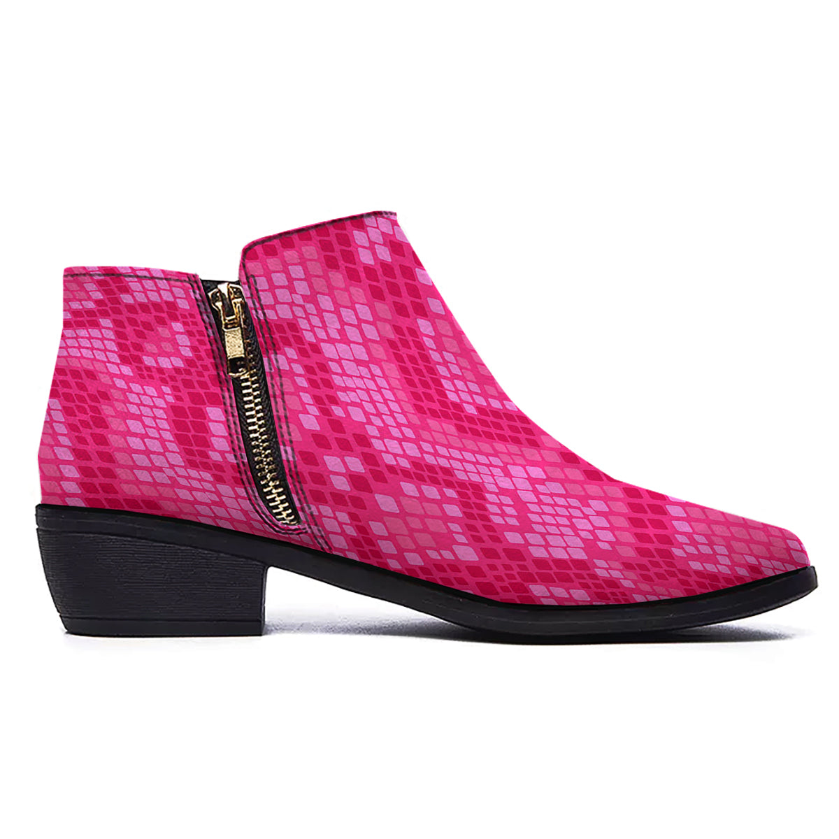 Snakeskin Black And Pink Neon Print Ankle Boots-grizzshop