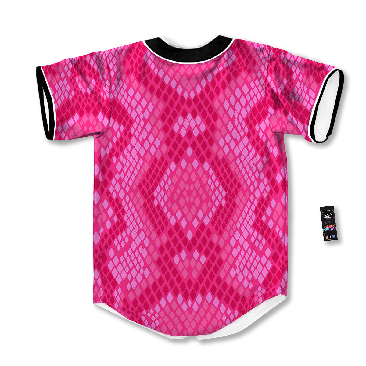 Snakeskin Black And Pink Neon Print Baseball Jersey-grizzshop