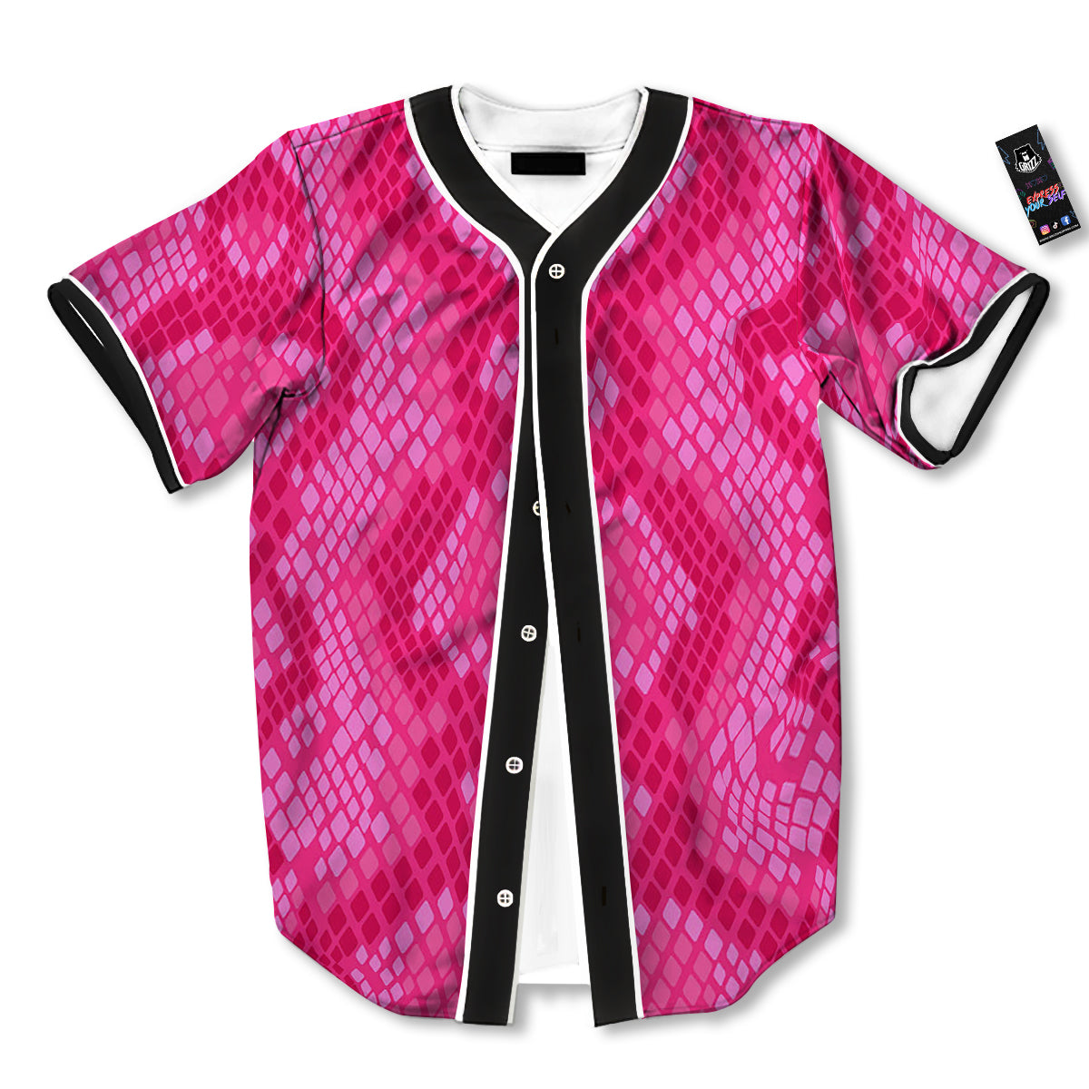 Snakeskin Black And Pink Neon Print Baseball Jersey-grizzshop