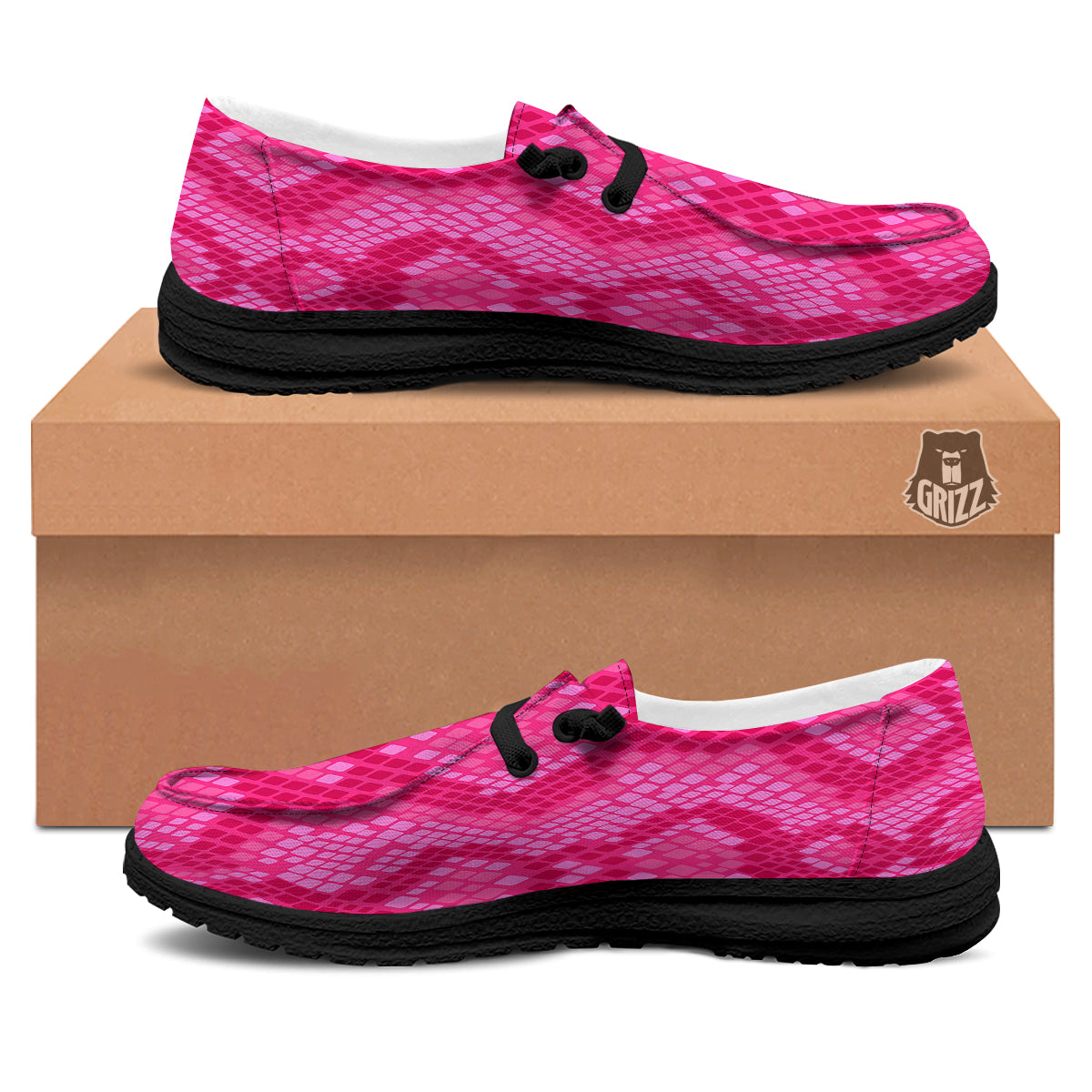 Snakeskin Black And Pink Neon Print Black Loafers-grizzshop