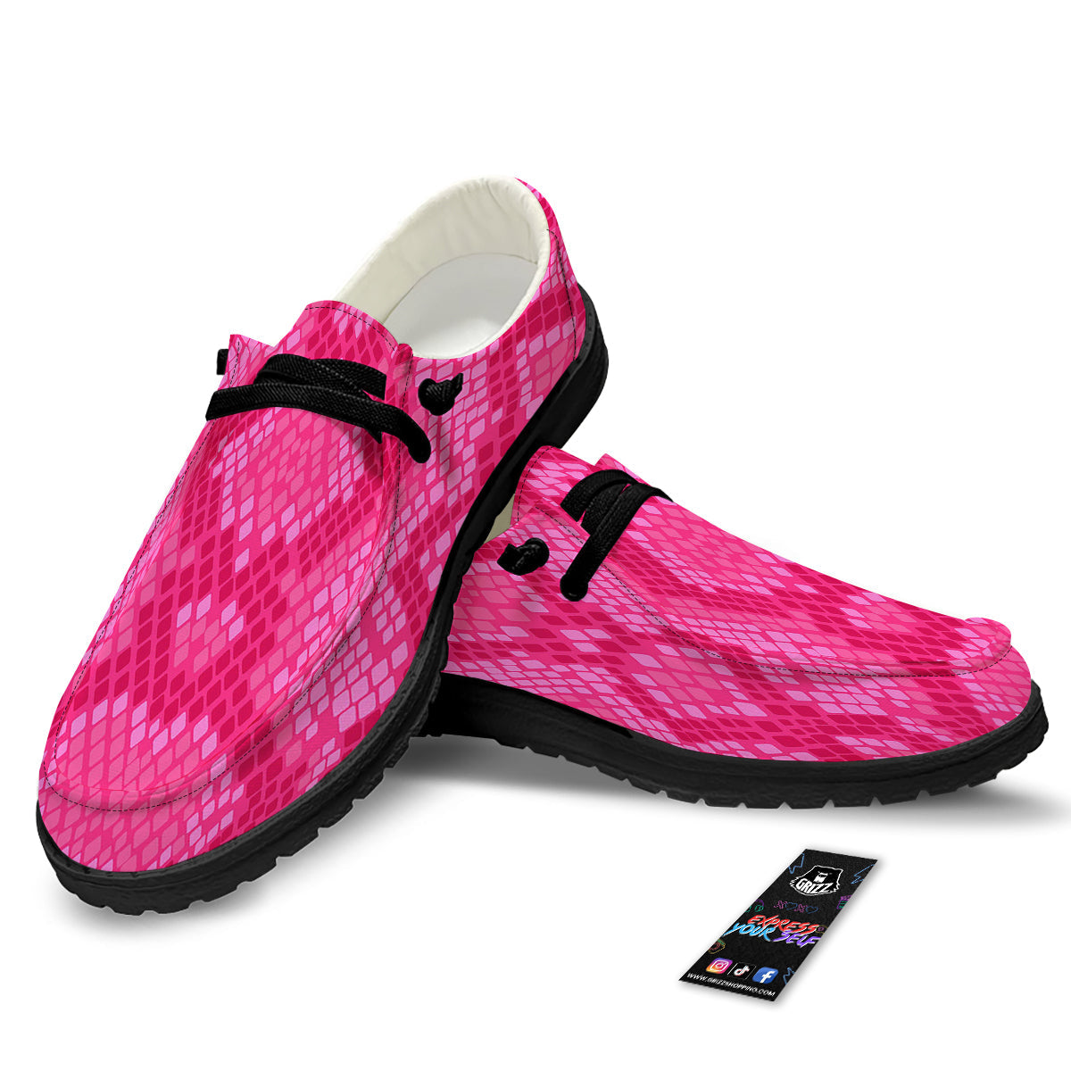 Snakeskin Black And Pink Neon Print Black Loafers-grizzshop