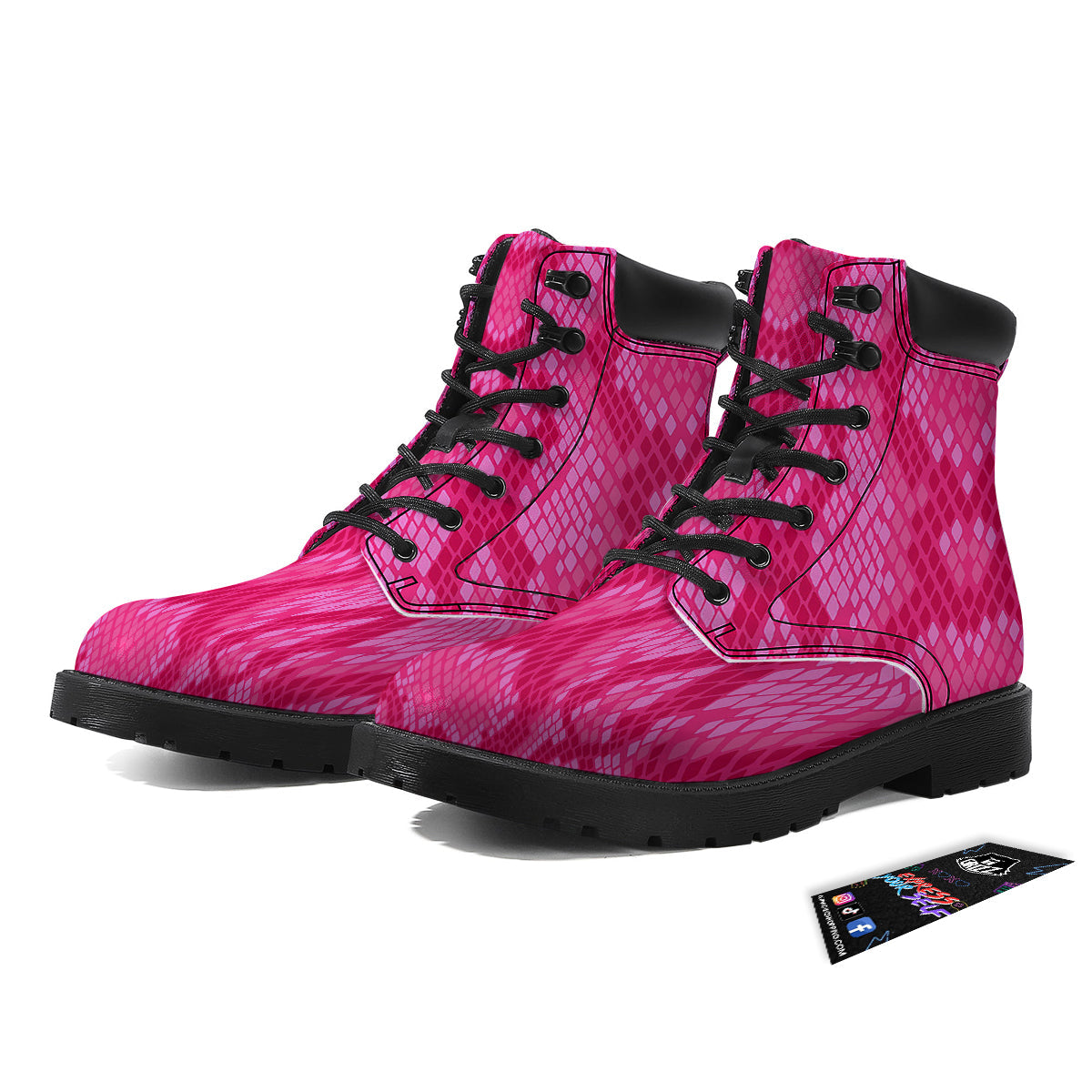 Snakeskin Black And Pink Neon Print Boots-grizzshop