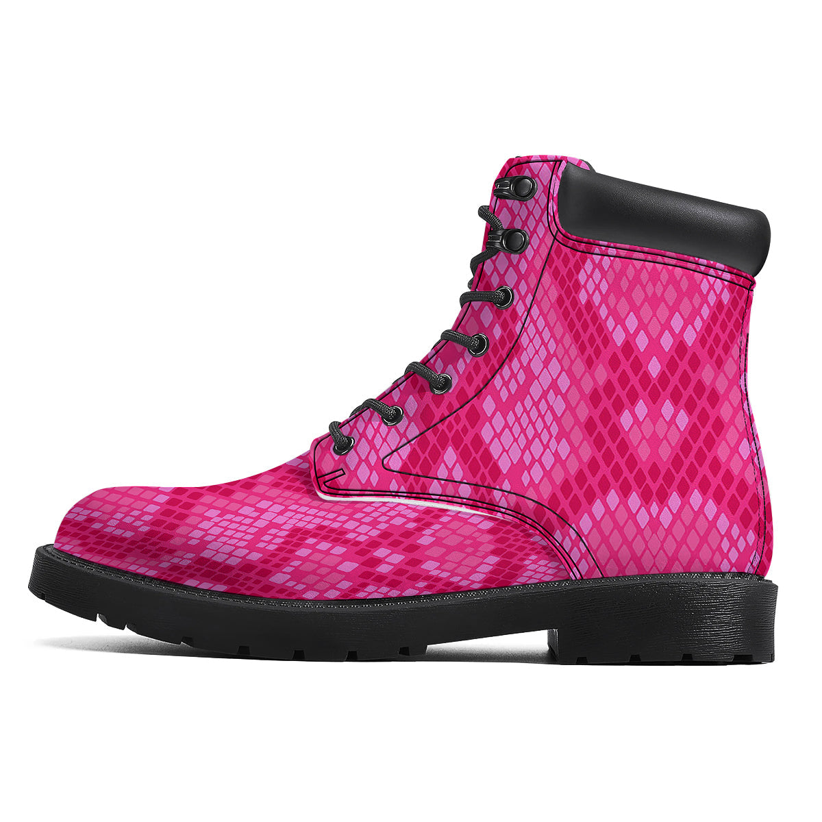 Snakeskin Black And Pink Neon Print Boots-grizzshop