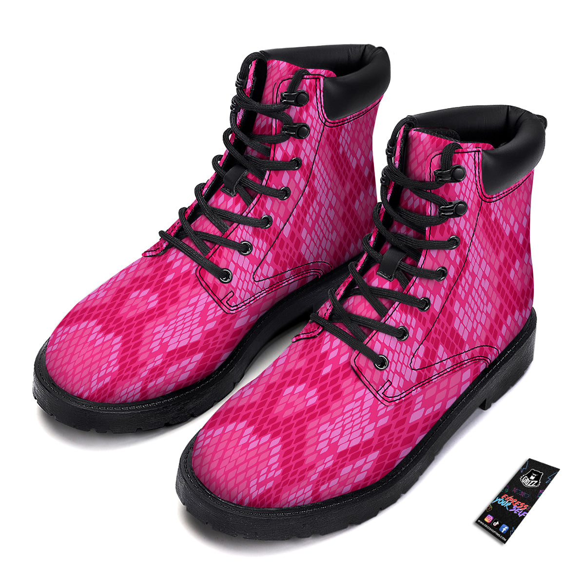 Snakeskin Black And Pink Neon Print Boots-grizzshop
