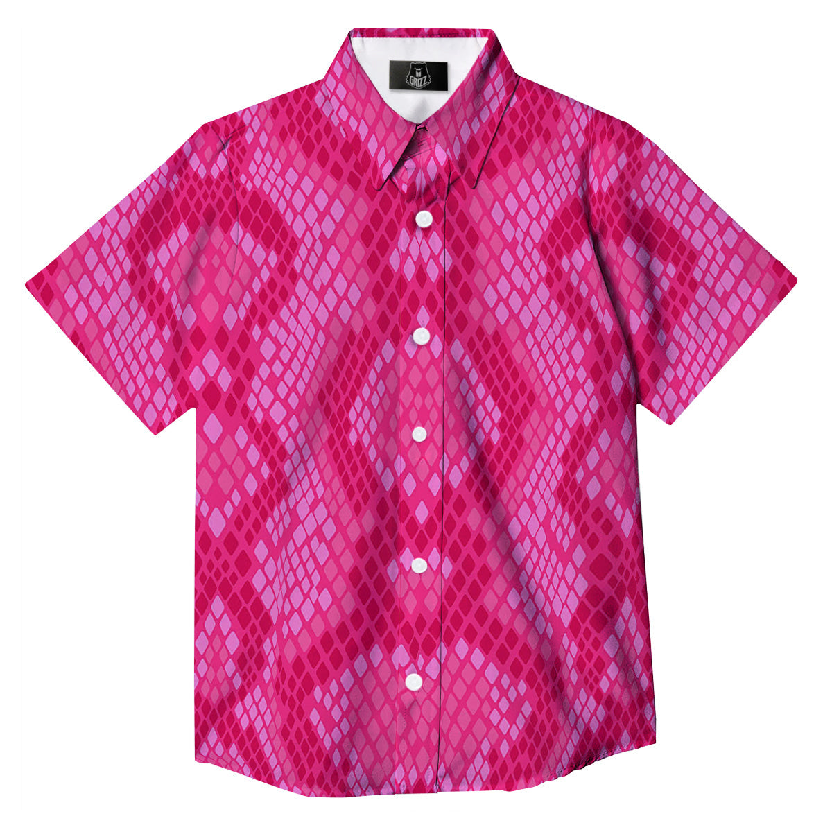 Snakeskin Black And Pink Neon Print Button Up Shirt-grizzshop