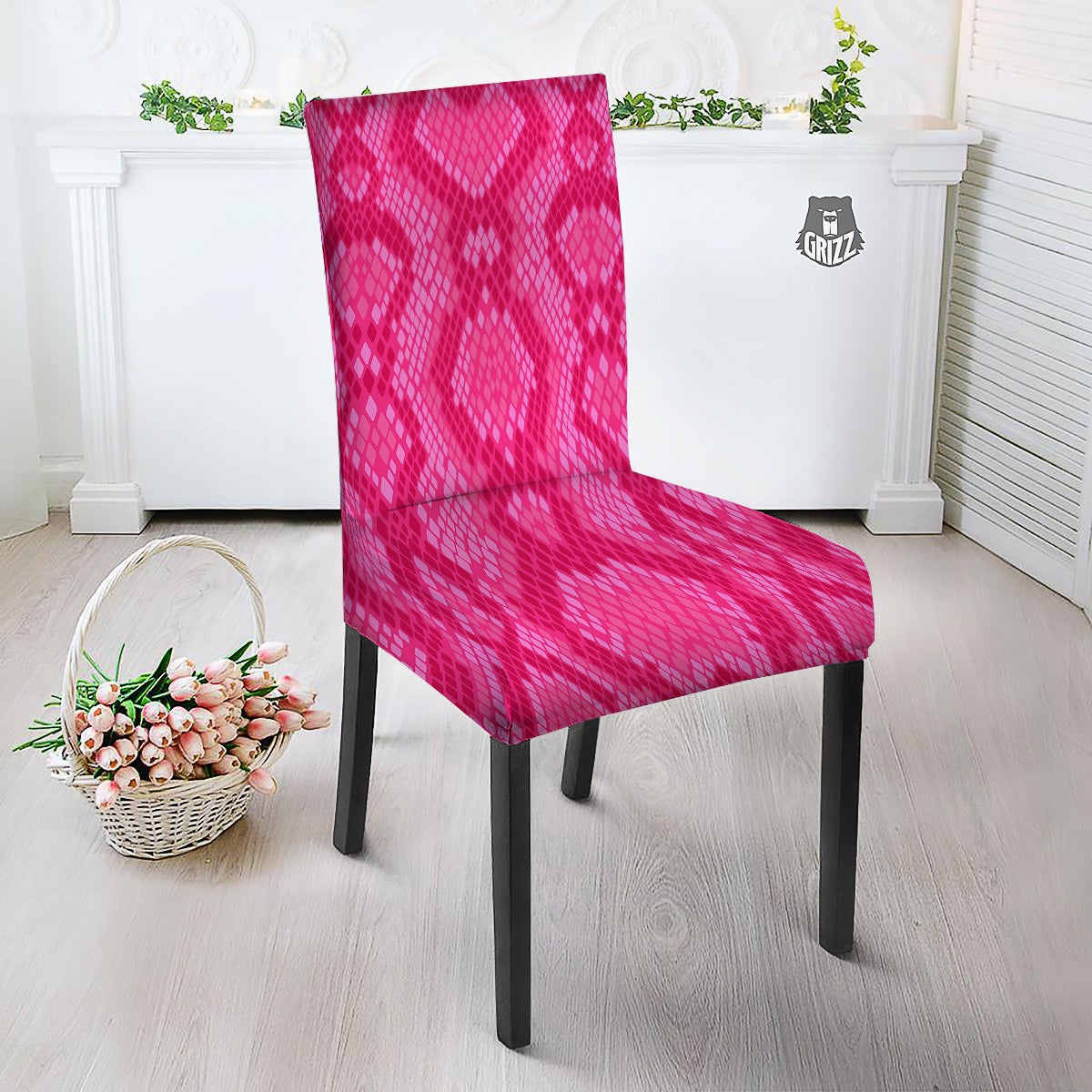 Snakeskin Black And Pink Neon Print Dining Chair Slipcover-grizzshop