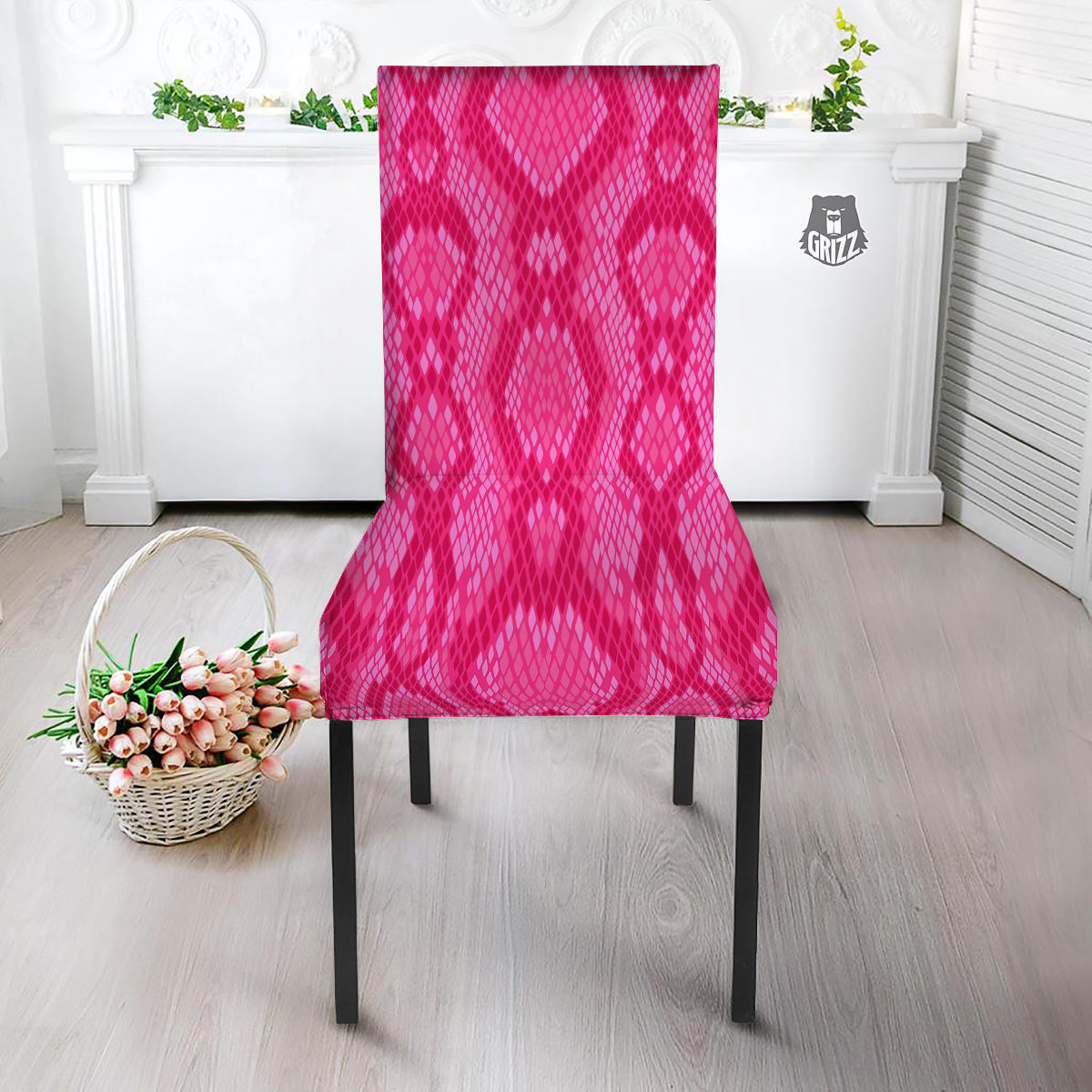Snakeskin Black And Pink Neon Print Dining Chair Slipcover-grizzshop