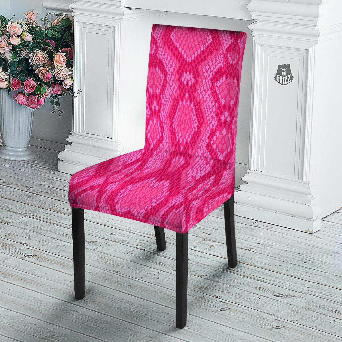 Snakeskin Black And Pink Neon Print Dining Chair Slipcover-grizzshop