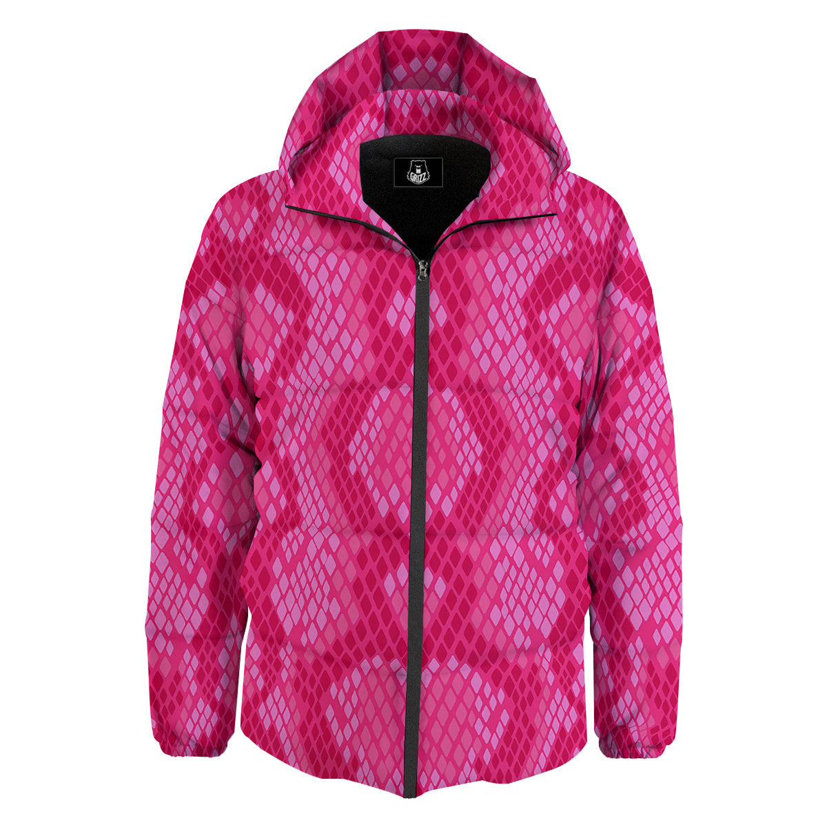Snakeskin Black And Pink Neon Print Down Jacket-grizzshop