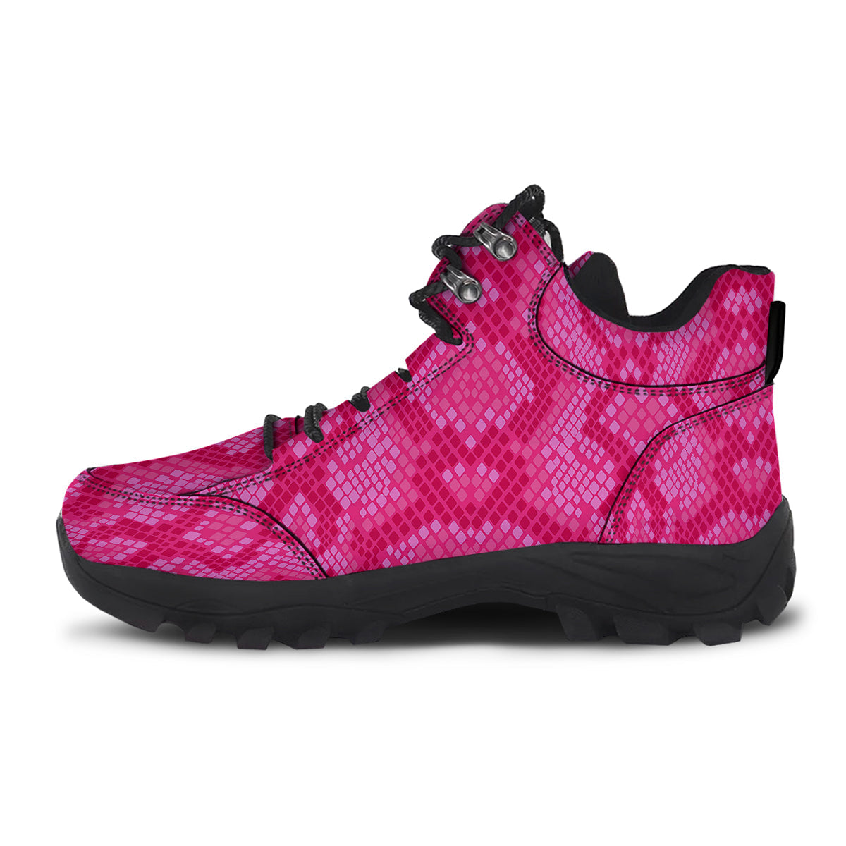 Snakeskin Black And Pink Neon Print Hiking Shoes-grizzshop