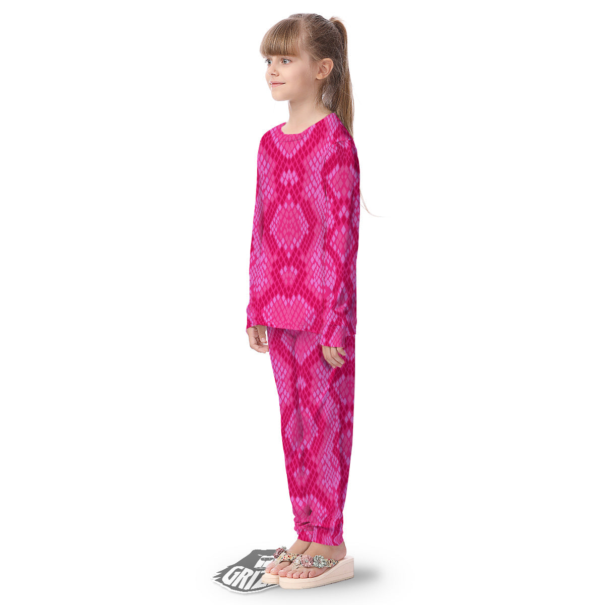Snakeskin Black And Pink Neon Print Kid's Pajamas-grizzshop
