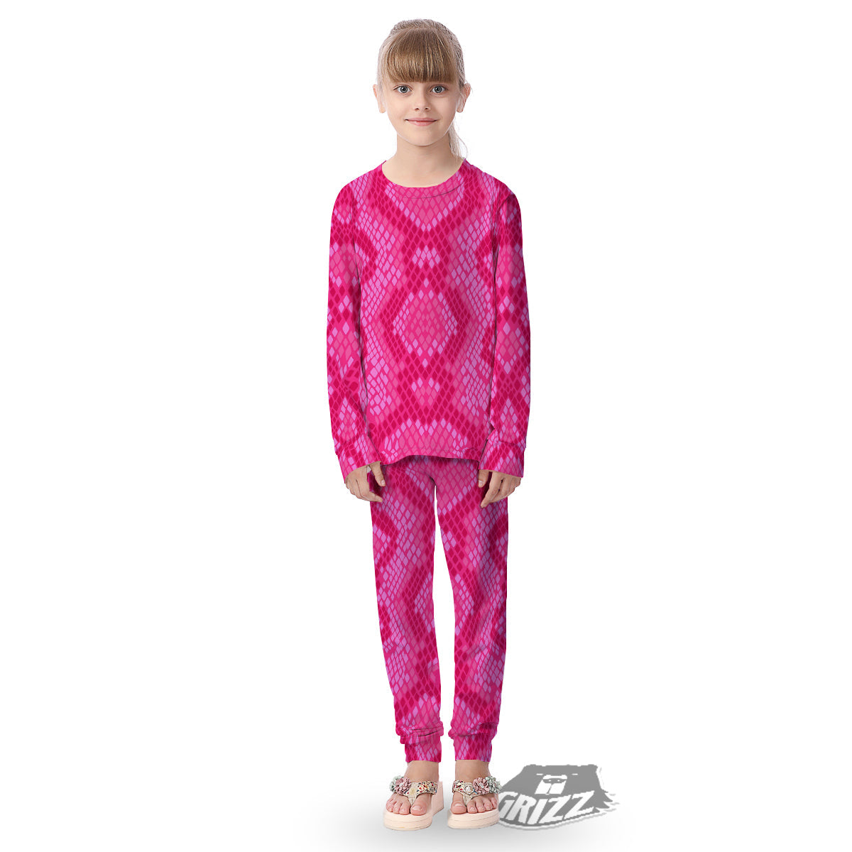 Snakeskin Black And Pink Neon Print Kid's Pajamas-grizzshop