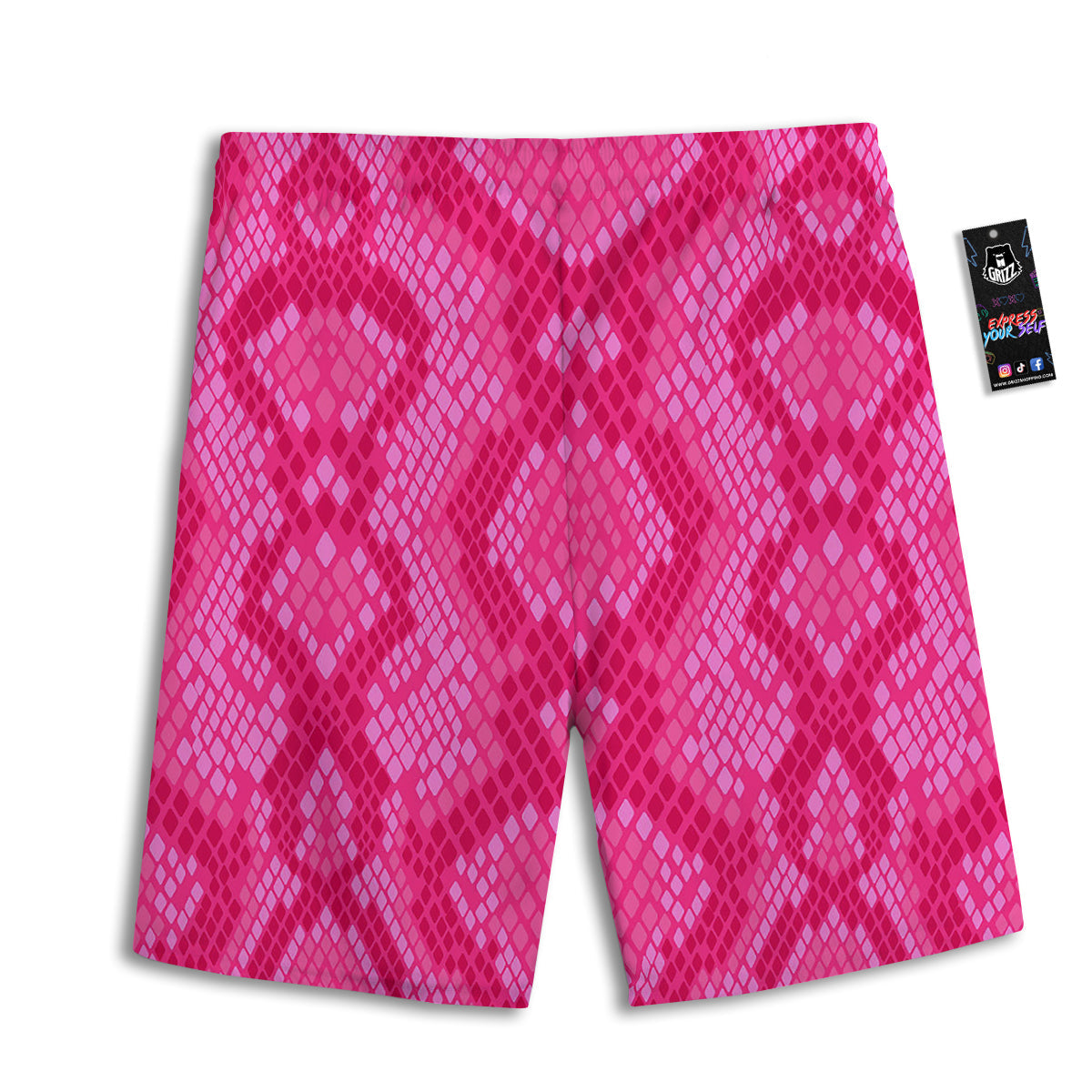Snakeskin Black And Pink Neon Print Men's Athletic Shorts