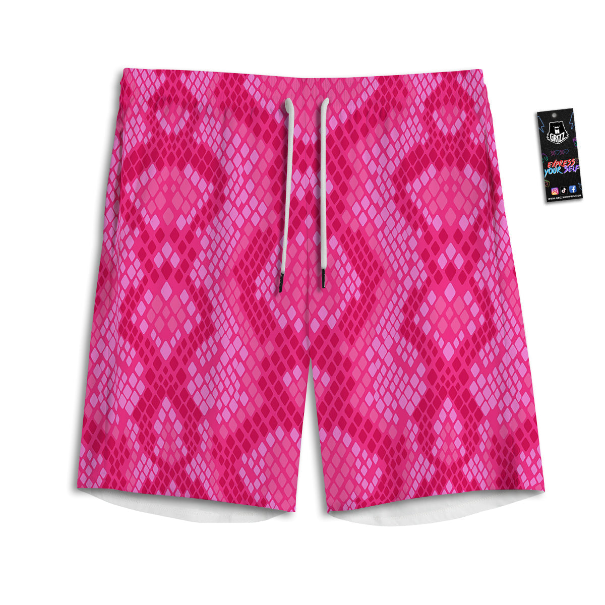 Snakeskin Black And Pink Neon Print Men's Athletic Shorts