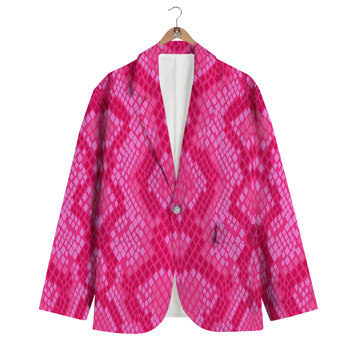 Snakeskin Black And Pink Neon Print Men's Blazer-grizzshop