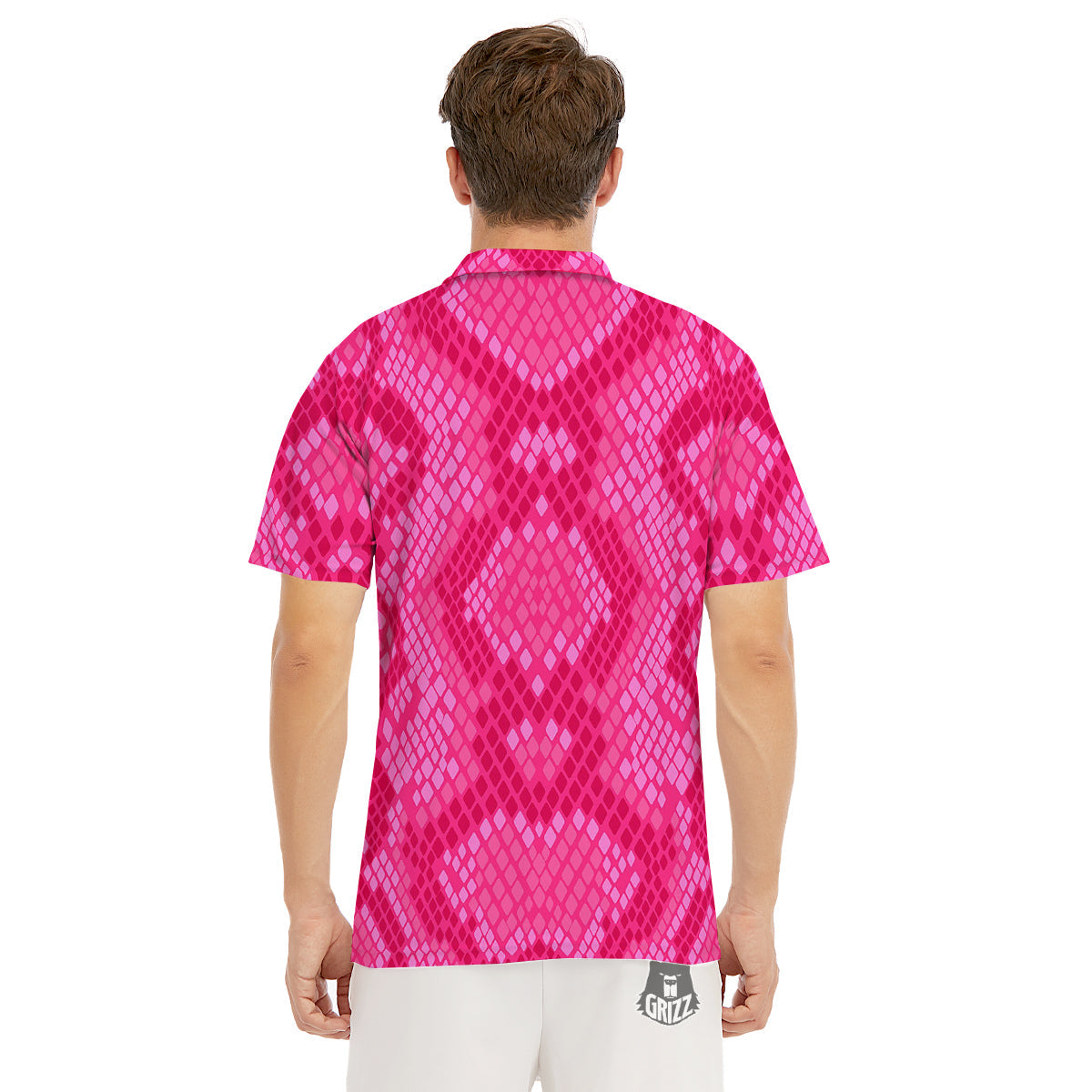 Snakeskin Black And Pink Neon Print Men's Golf Shirts-grizzshop