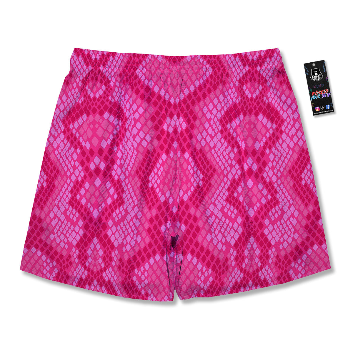 Snakeskin Black And Pink Neon Print Men's Running Shorts-grizzshop