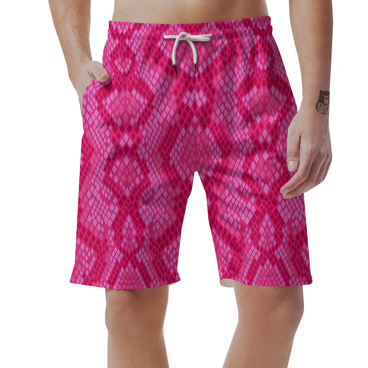 Snakeskin Black And Pink Neon Print Men's Shorts-grizzshop