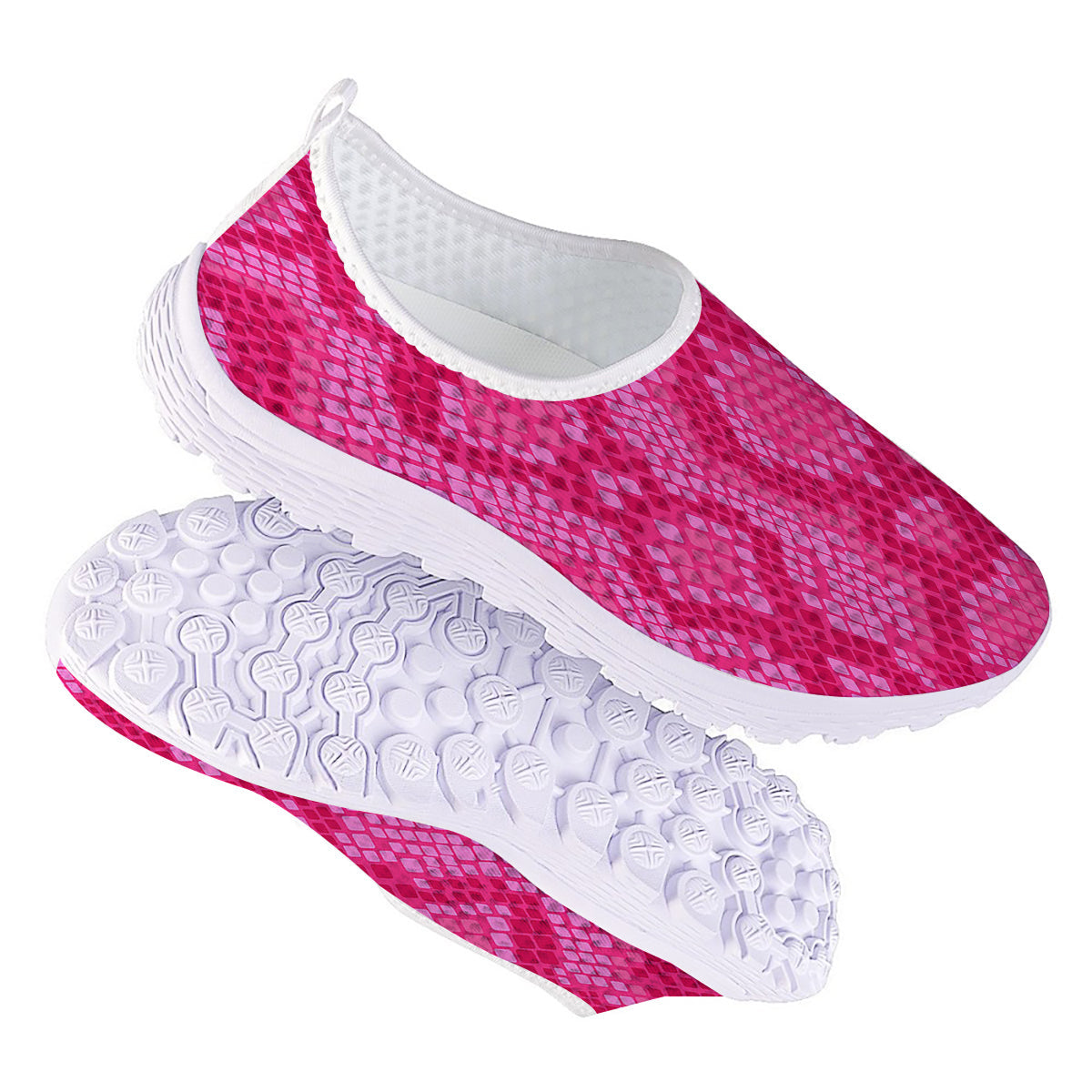 Snakeskin Black And Pink Neon Print Nurse Shoes-grizzshop