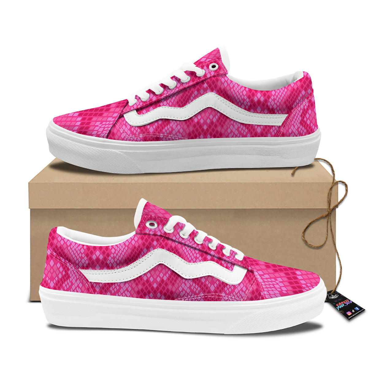 Snakeskin Black And Pink Neon Print Skate Shoes-grizzshop