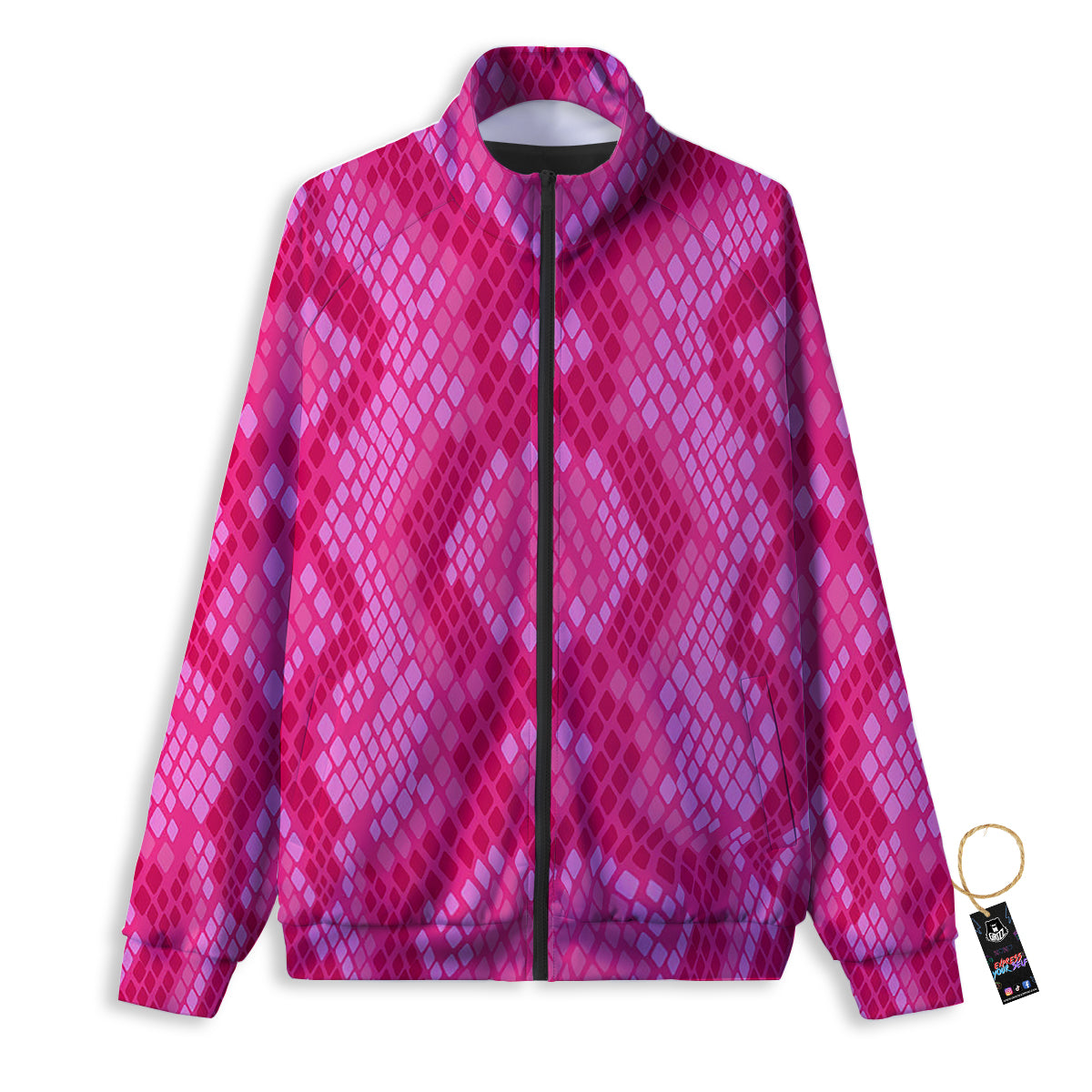 Snakeskin Black And Pink Neon Print Track Jacket-grizzshop