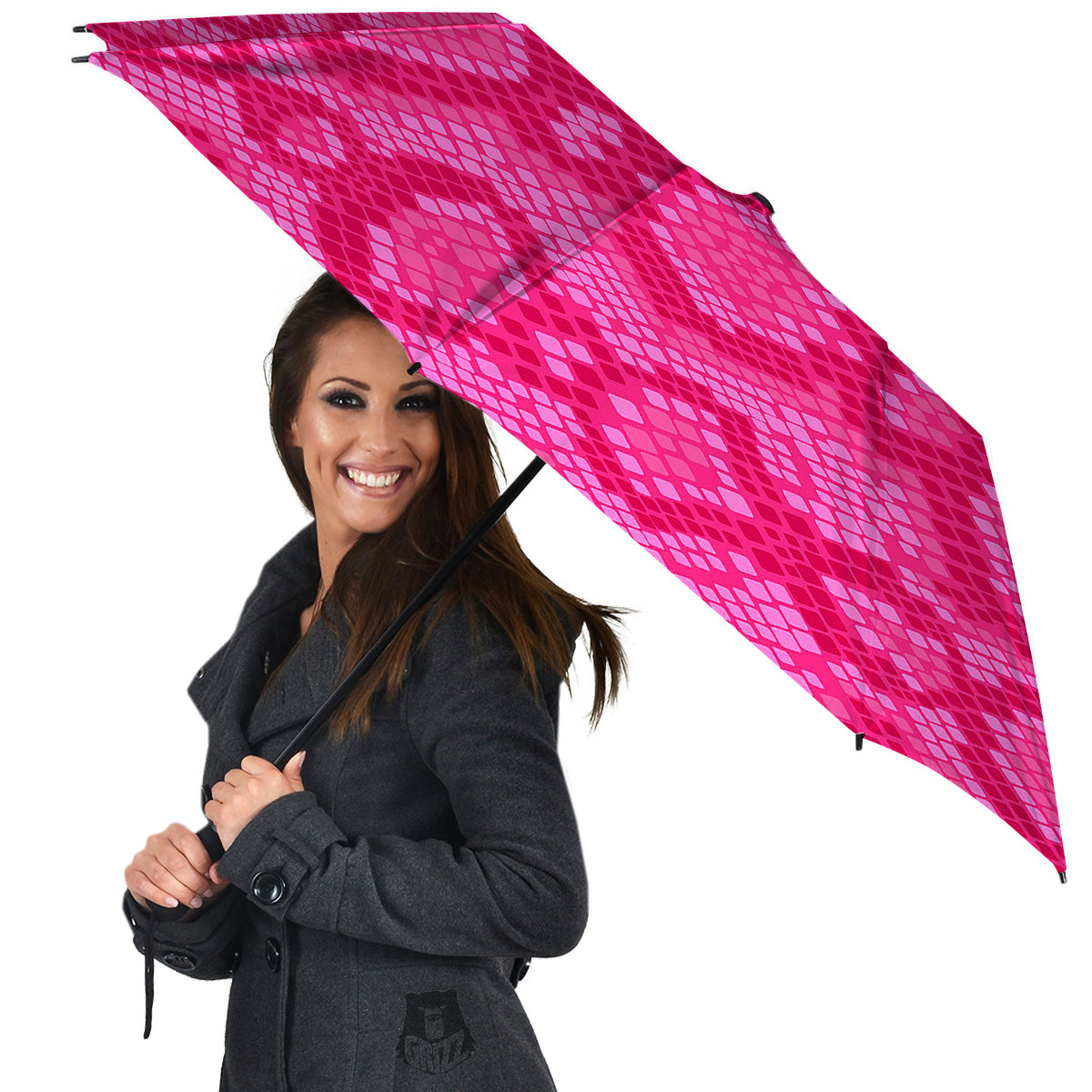 Snakeskin Black And Pink Neon Print Umbrella-grizzshop
