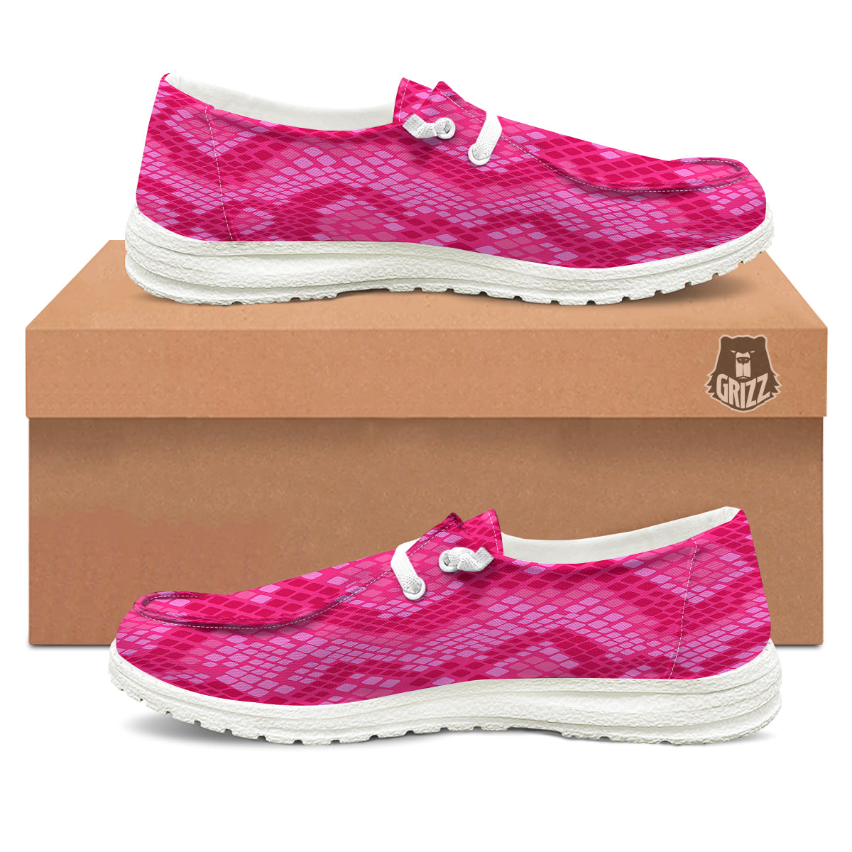 Snakeskin Black And Pink Neon Print White Loafers-grizzshop