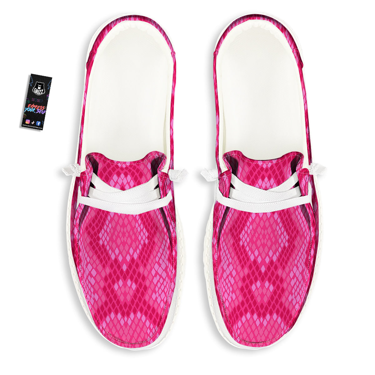 Snakeskin Black And Pink Neon Print White Loafers-grizzshop