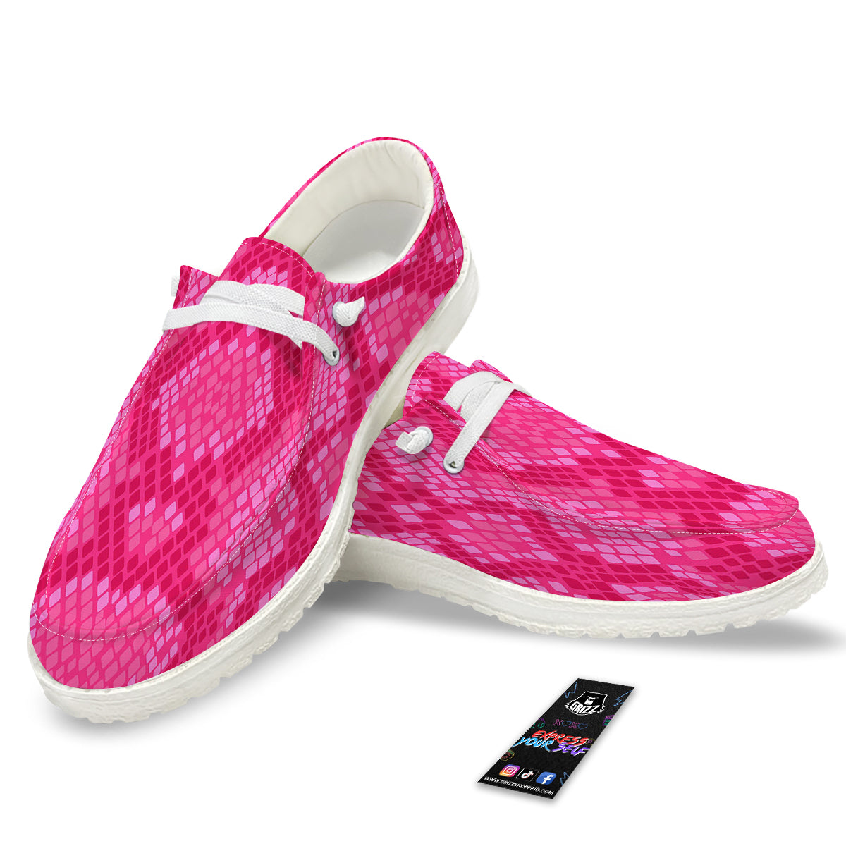 Snakeskin Black And Pink Neon Print White Loafers-grizzshop