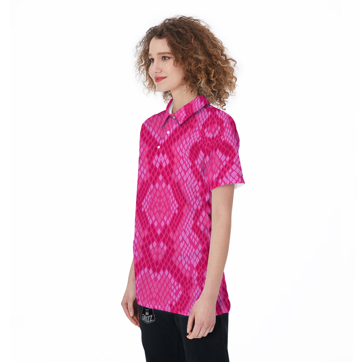 Snakeskin Black And Pink Neon Print Women's Golf Shirts-grizzshop
