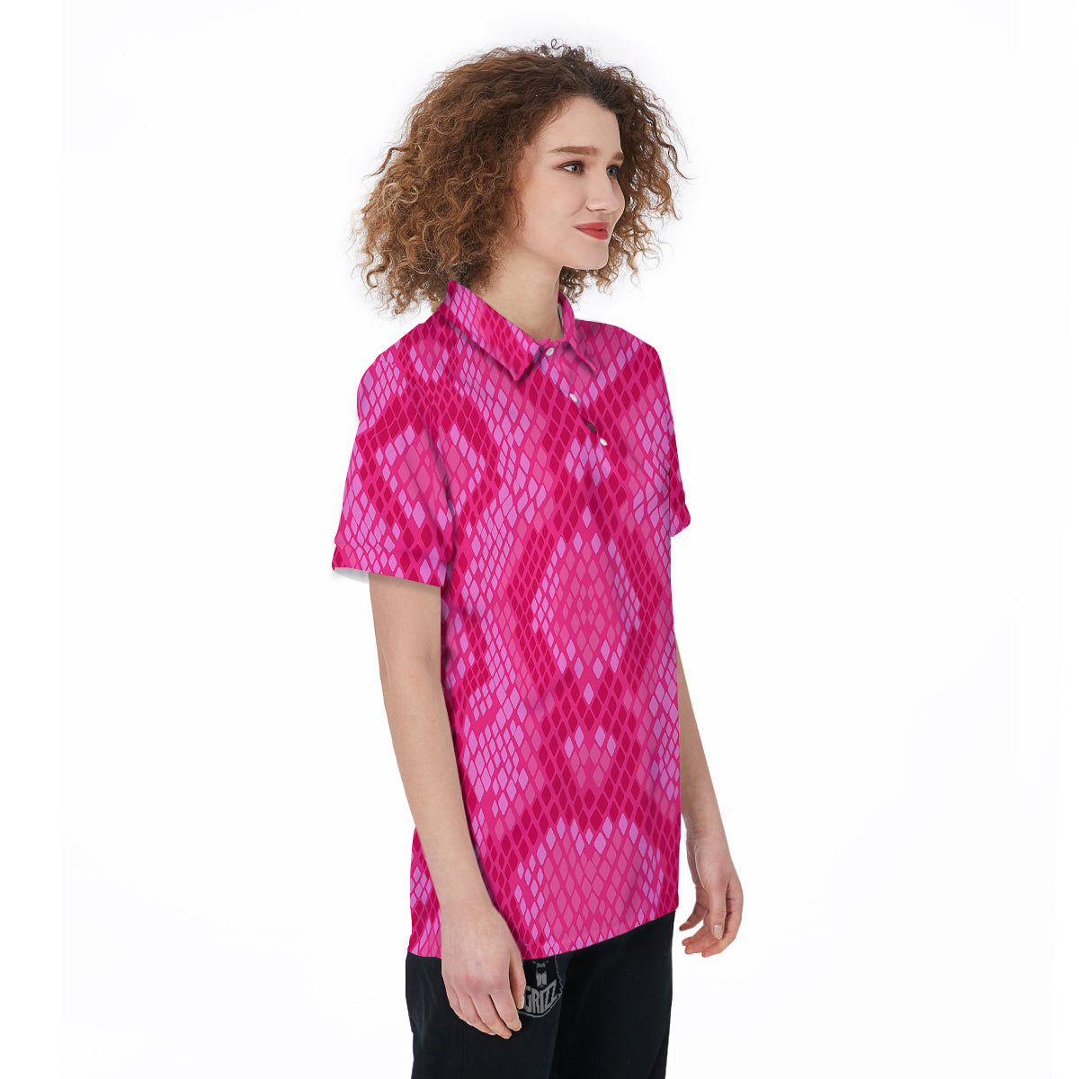 Snakeskin Black And Pink Neon Print Women's Golf Shirts-grizzshop