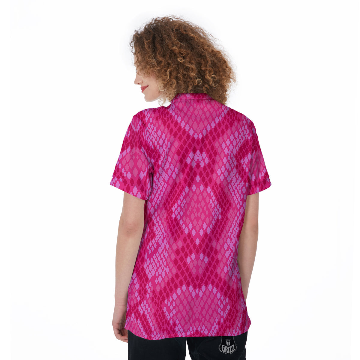 Snakeskin Black And Pink Neon Print Women's Golf Shirts-grizzshop