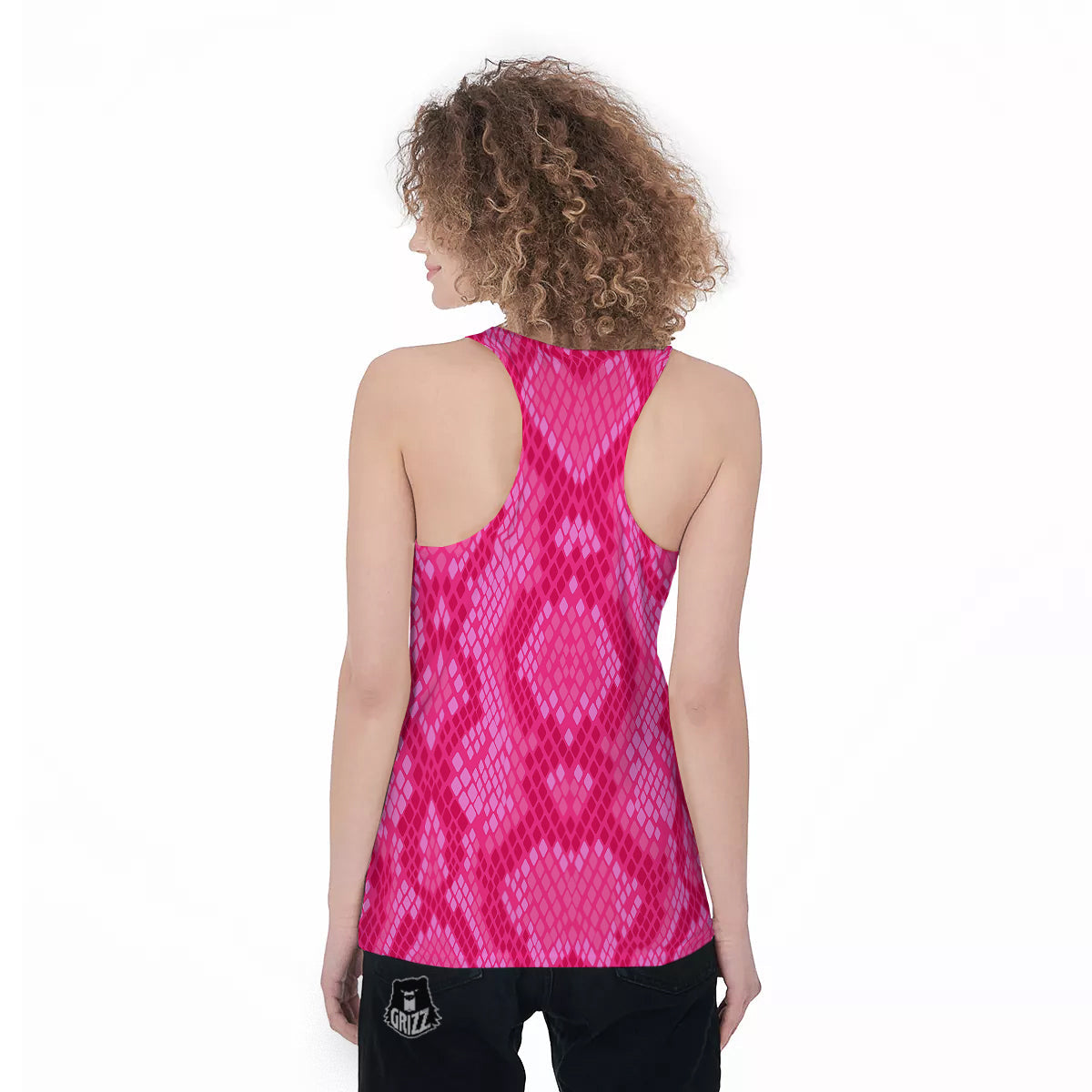 Snakeskin Black And Pink Neon Print Women's Racerback Tank Top-grizzshop