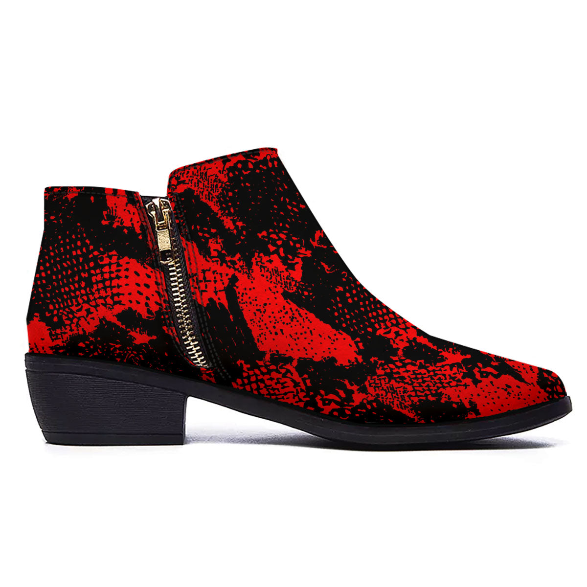 Snakeskin Black And Red Print Ankle Boots-grizzshop
