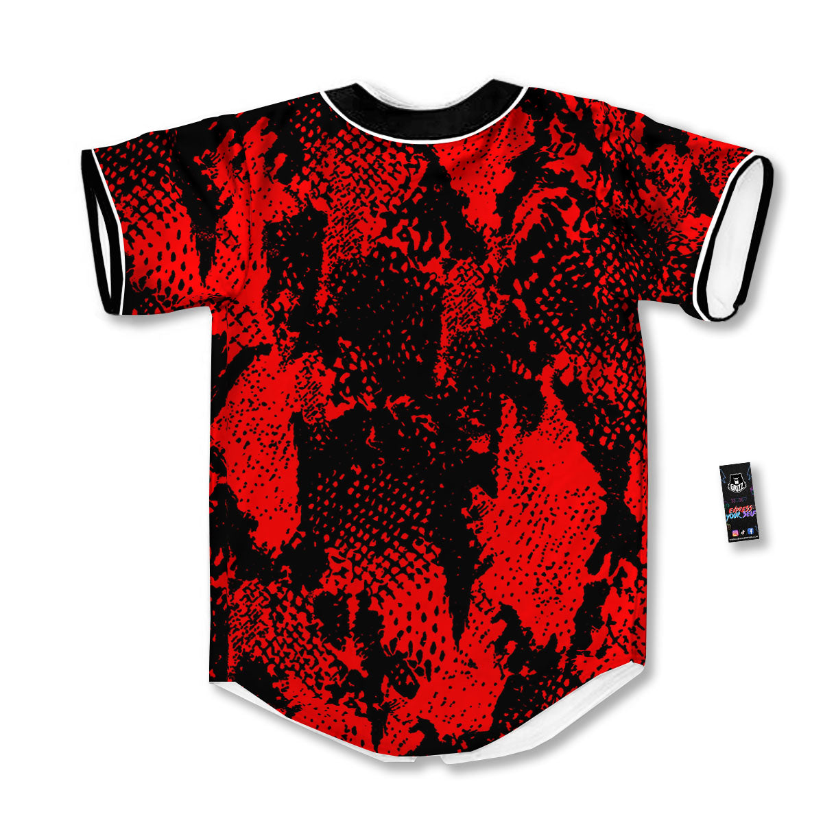 Snakeskin Black And Red Print Baseball Jersey-grizzshop