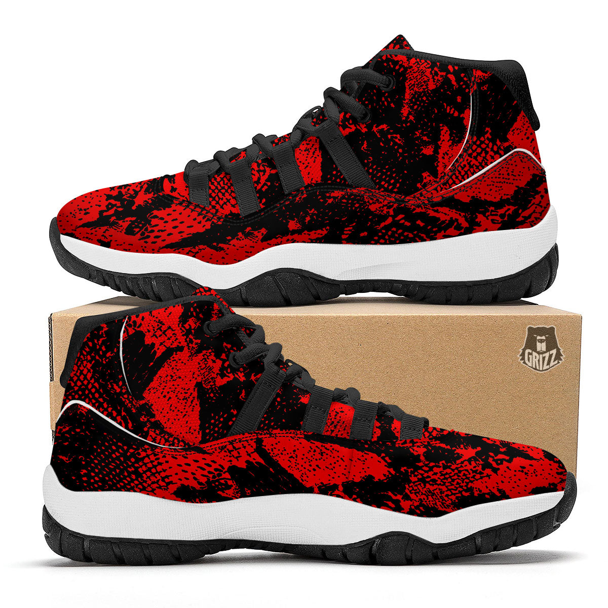 Snakeskin Black And Red Print Black Bball Shoes-grizzshop
