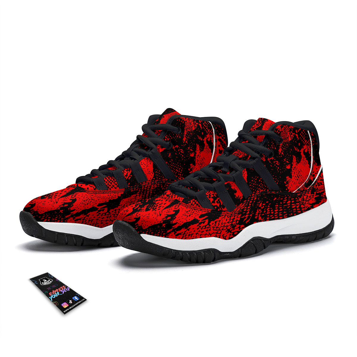 Snakeskin Black And Red Print Black Bball Shoes-grizzshop