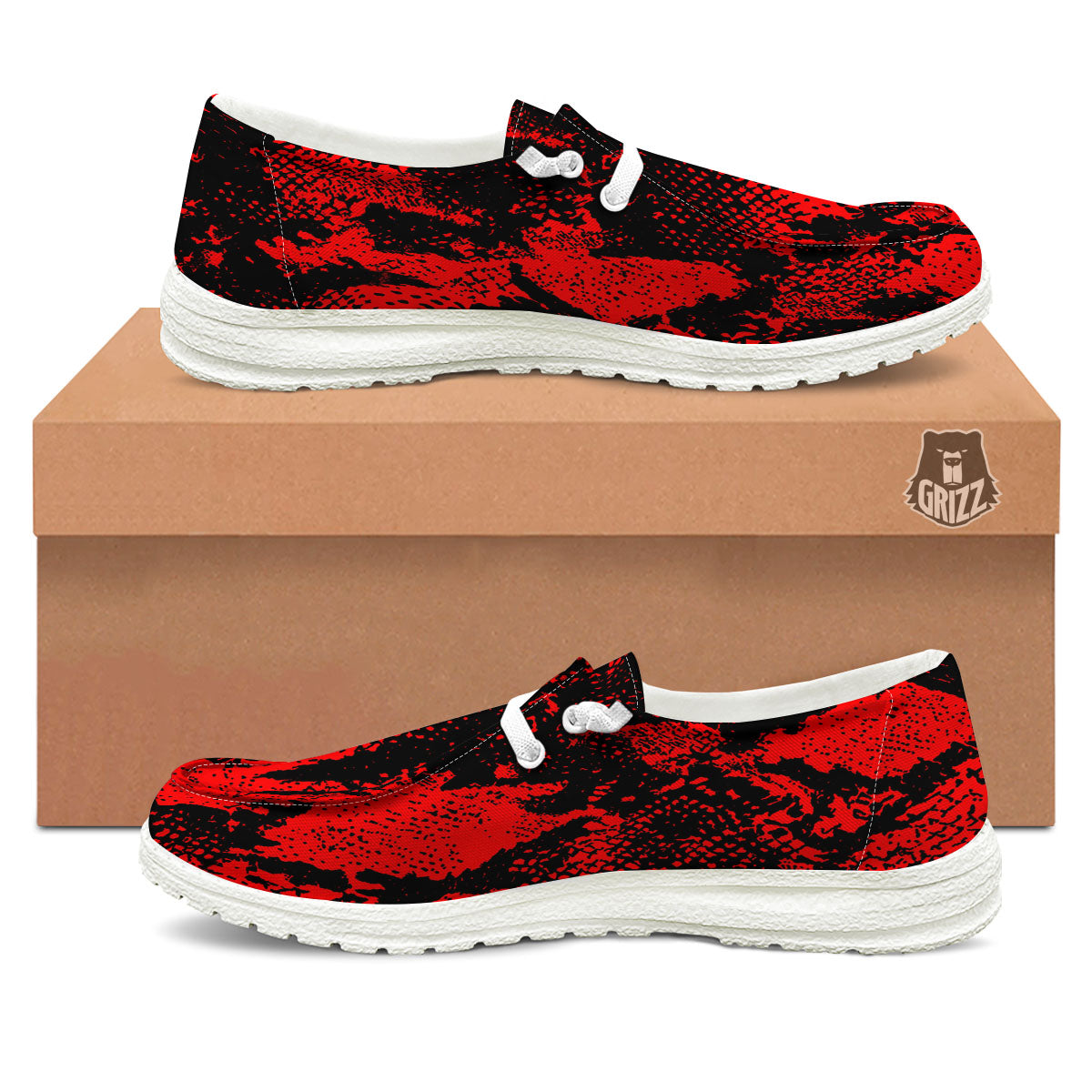 Snakeskin Black And Red Print Black Loafers-grizzshop