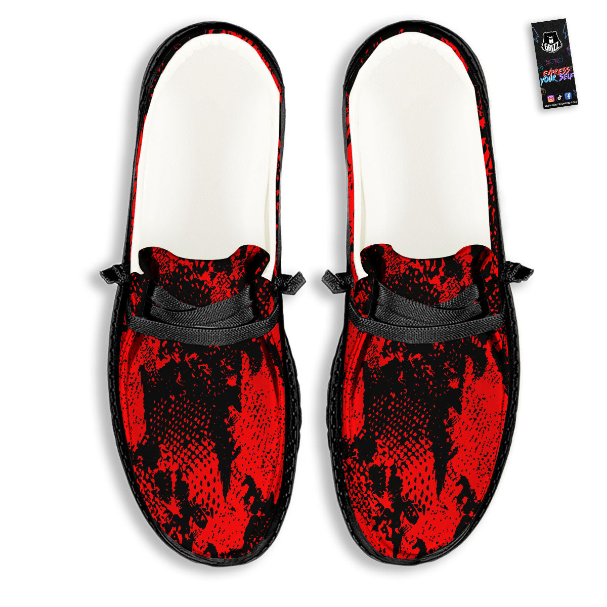 Snakeskin Black And Red Print Black Loafers-grizzshop