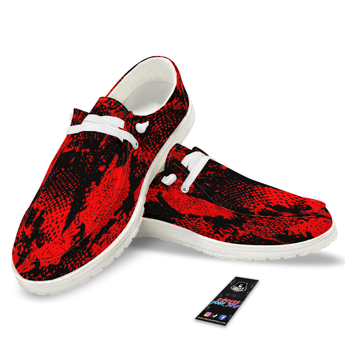 Snakeskin Black And Red Print Black Loafers-grizzshop